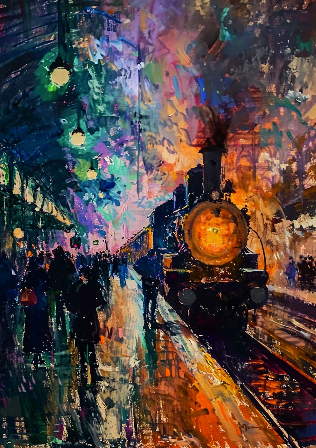 Impressionism Busy Train Station artwork