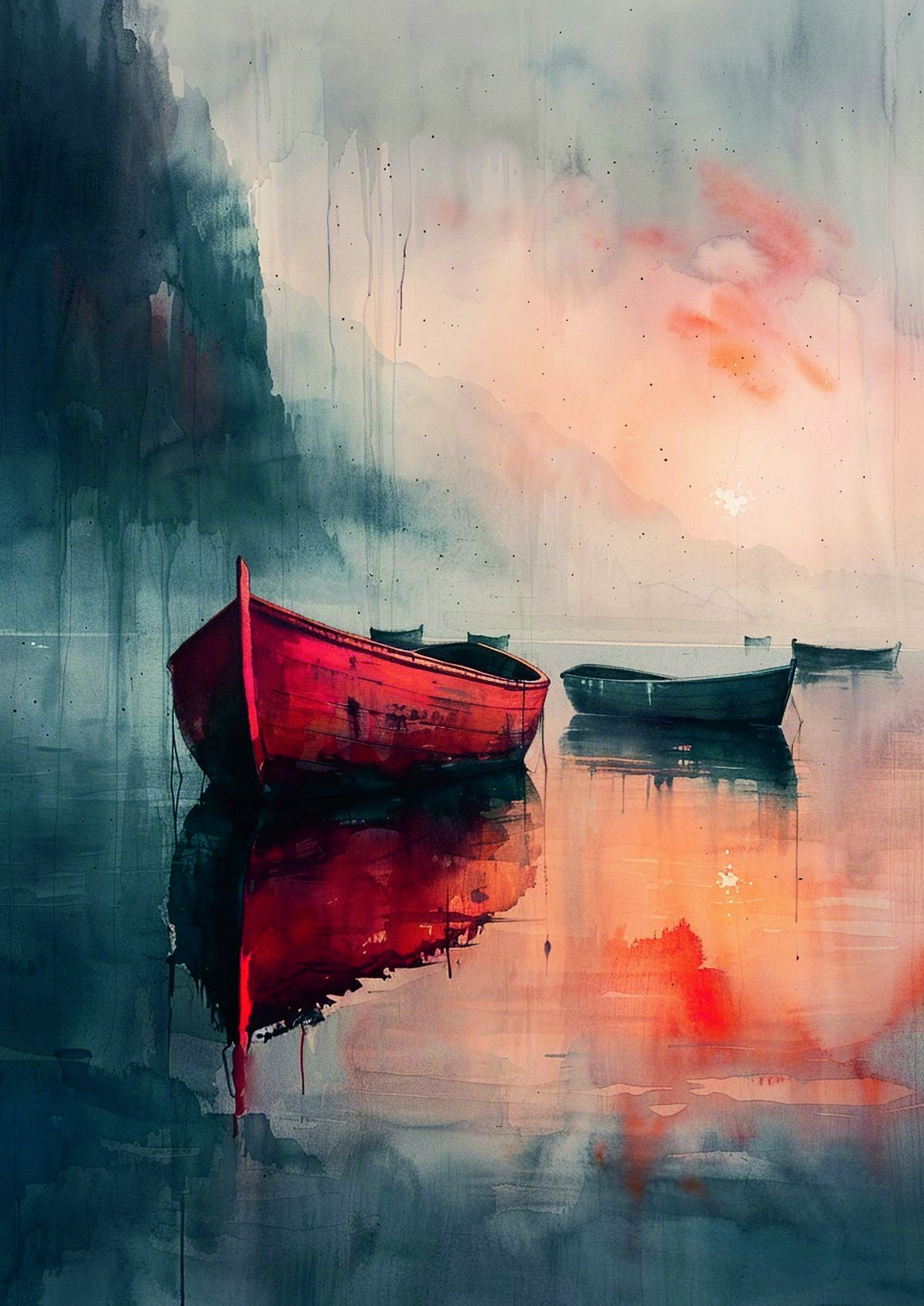 Watercolor Reflections Boats artwork